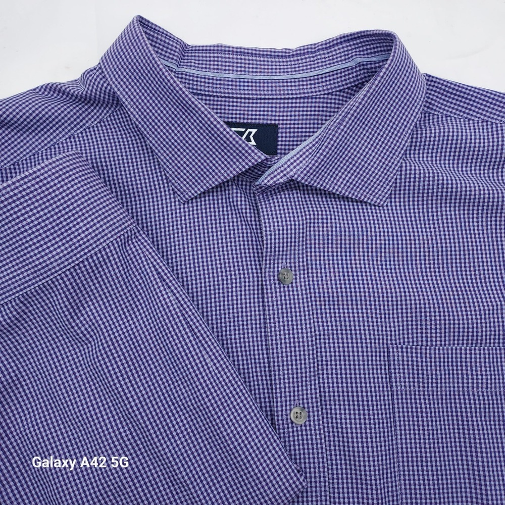Cutter & Buck Mens 2XB Purple Gingham Cotton‎ Long Sleeve Button Down Shirt